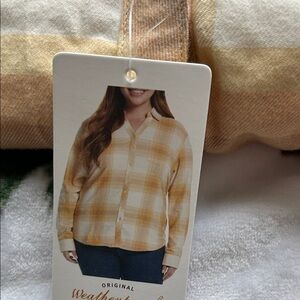 New westherproof XL vintage Yellow mustard gold white Plaid flannel Shirt